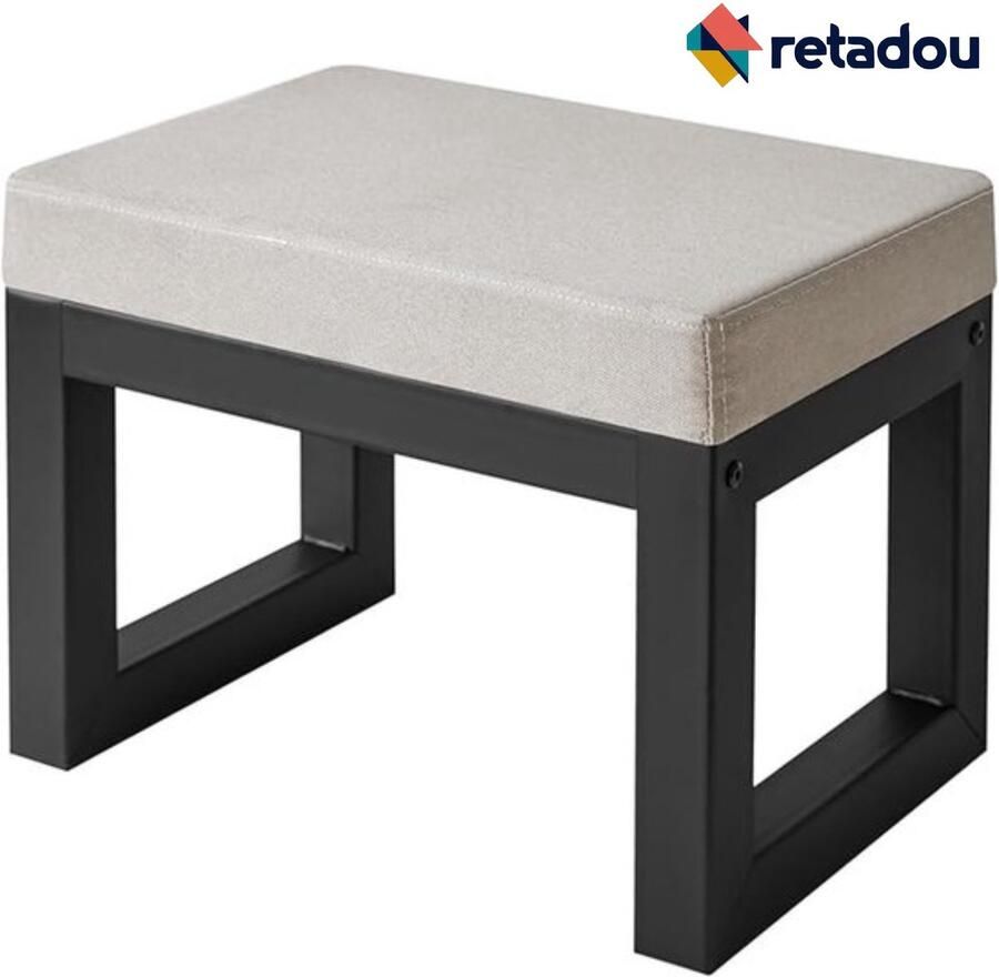 Retadou Kleine voetenbankje rechthoekig linnen voetensteun kruk met gevoerde zitting en metalen poten moderne voetensteun voor woonkamer slaapkamer stoel grijs