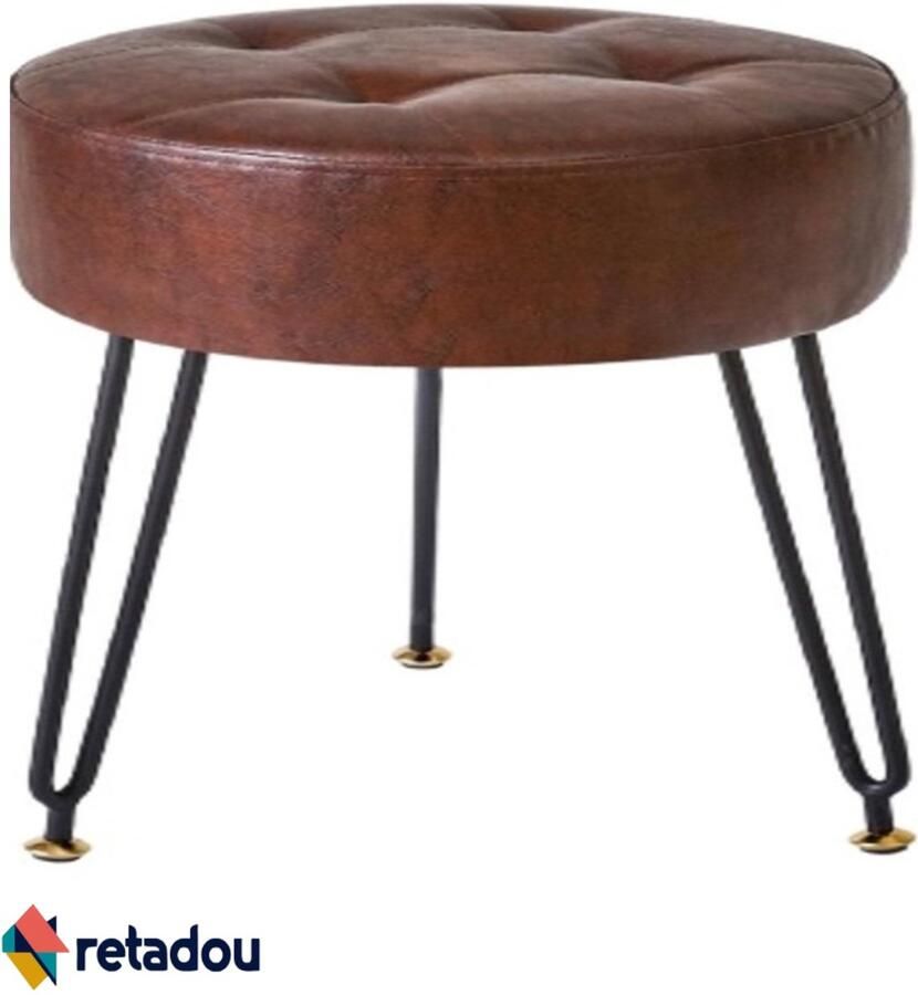Retadou Kunstlederen ronde voetensteunkruk make-up ijdelheidspak bijzettafel PU kaptafel zitting poef bankkruk gouden stalen poten donkerbruin L G-31Z
