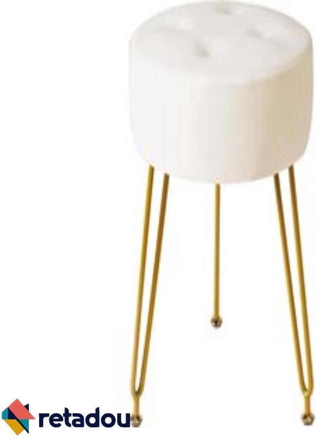 PolkaHome Kunstleer ronde voetensteun kruk make-up ijdelheid kruk bijzettafel PU kaptafel zitting poef bankkruk gouden stalen poten wit L G-31W - Foto 2