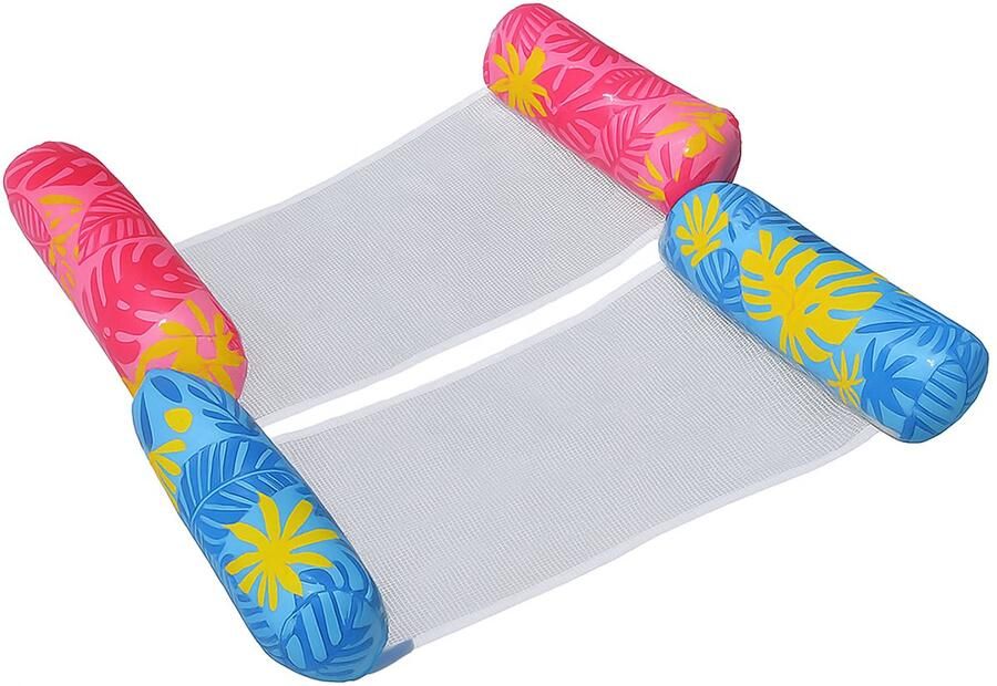 PolkaHome Luchtmatras zwembad XL zwembadspeelgoed luchtmatras water 2 stuks zwembadaccessoires plezier voor volwassenen 4-in-1 waterspeelgoed waterhangmat zwembadluchtmatras als stoel blauw en roze