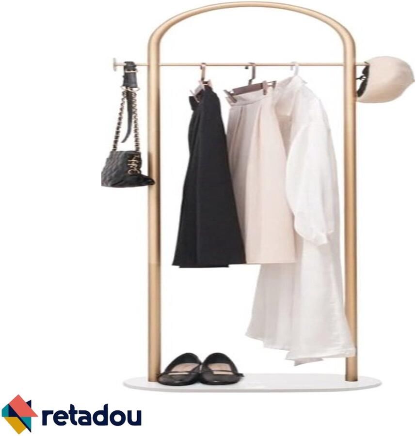 Retadou Marmeren kledingrek garderobestand kledingstang hoekkast staande jas wiel gouden ronde buis kledingrek kleine kledingstandaard metaal (maat: 50 x 30 x 170 cm goud)