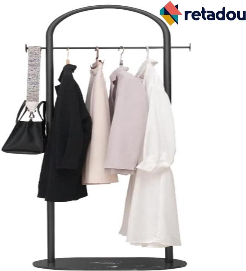 PolkaHome Marmeren kledingrek kapstok kledingstang hoekkast staande jas wiel gouden ronde buis kledingrek kleine kledingstandaard metaal (grootte: 50 x 30 x 170 cm Zwart) - Foto 2