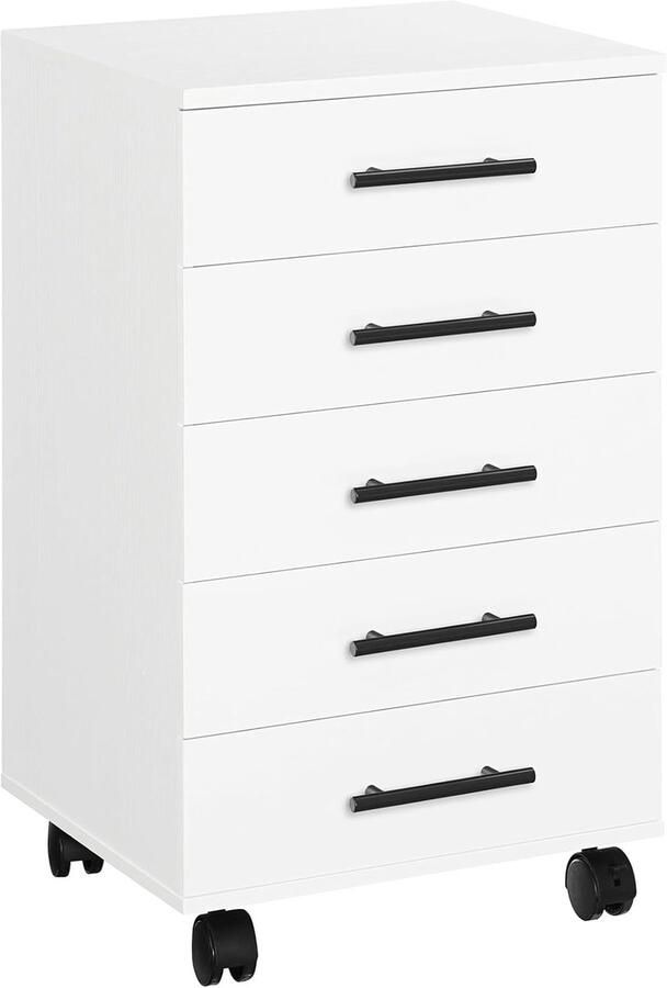 PolkaHome Rolcontainer met 5 schuifladen mobiele archiefkast kantoorkast ladekast opbergkast eenvoudige montage wit