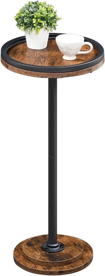 Kleine ronde bijzettafel – Dranktafel met voetstuk – Voor woonkamer of slaapkamer – Rustiek bruin