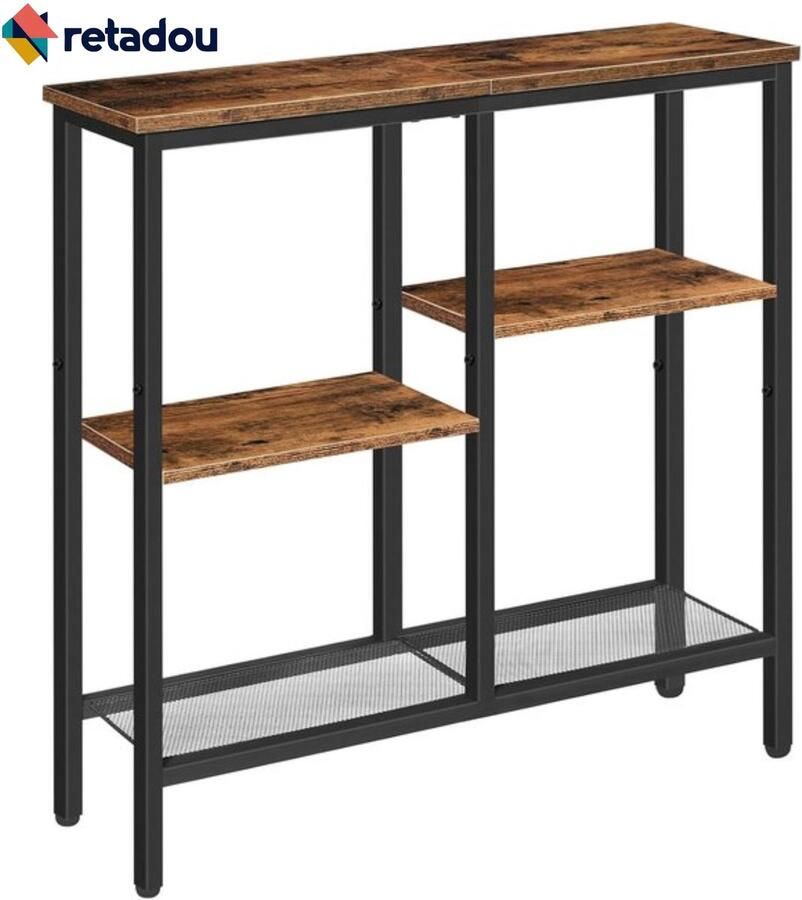 PolkaHome Smalle consoletafel 75 cm bijzettafel gangtafel kleine tentoonstellingtafel banktafel voor kleine ruimte voor ingang hal vintage bruin-zwart - Foto 2