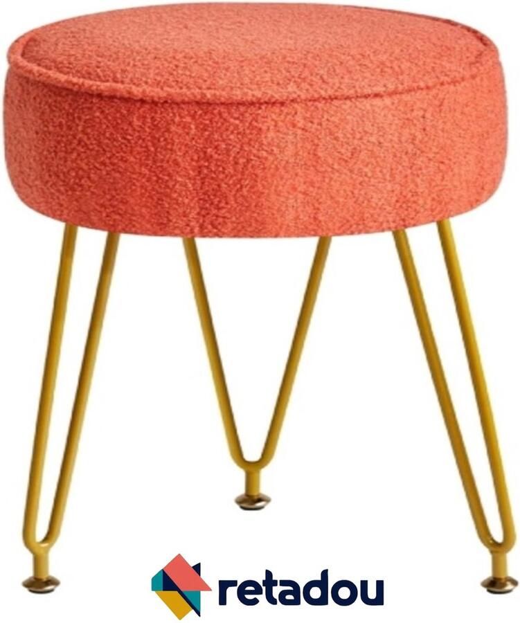 Retadou Teddy fluwelen ronde voetensteun kruk Ottoman make-up ijdelheidspak bijzettafel fluwelen kleedtafel zitbank poef bankkruk voor woonkamer slaapkamer oranje