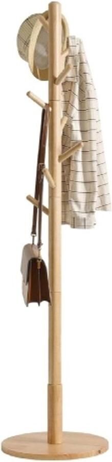 PolkaHome Vrijstaande kledingstandaard in boomvorm kapstok houten vloerstandaard staande kapstok ronde basis met 8 haken voor kleding tassen hoeden woonkamer hal bruin - Foto 2