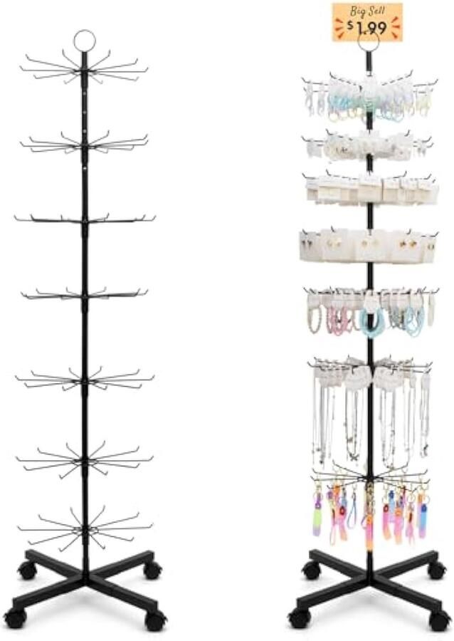 Retail Display Rack Roterend Display Rack voor Sleutelhangers Sieraden Leverancier Evenementen & Winkels 7 Tier Beweegbaar en Verstelbaar 1 STKS Zwart