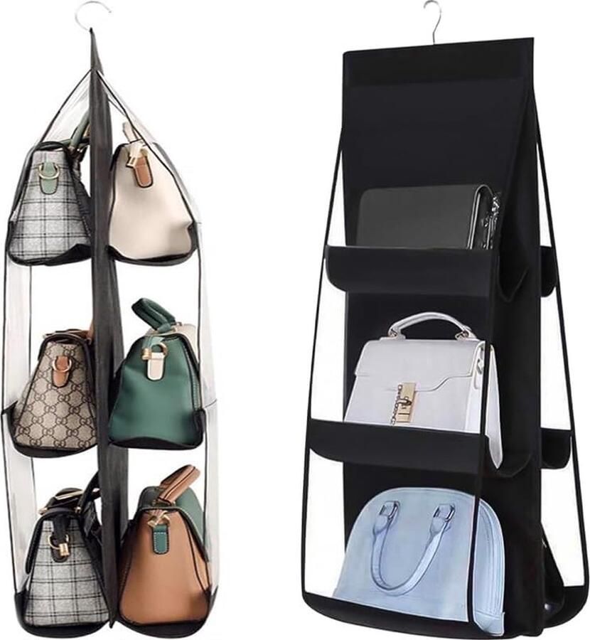 Retoo Hangorganizer met 6 vakken voor tassen hangrek hangende opslag kledingkast organizer met haken opslag voor handtassen kastorganizer opbergsysteem voor kast