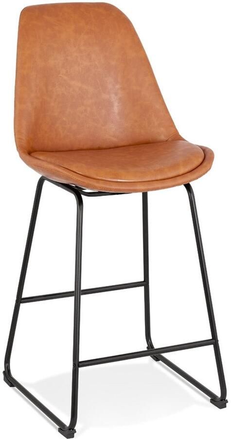 Retro Barkruk MINI Vintage Style Ergonomisch Comfort Bruin Synthetisch & Zwarte Metalen Poten