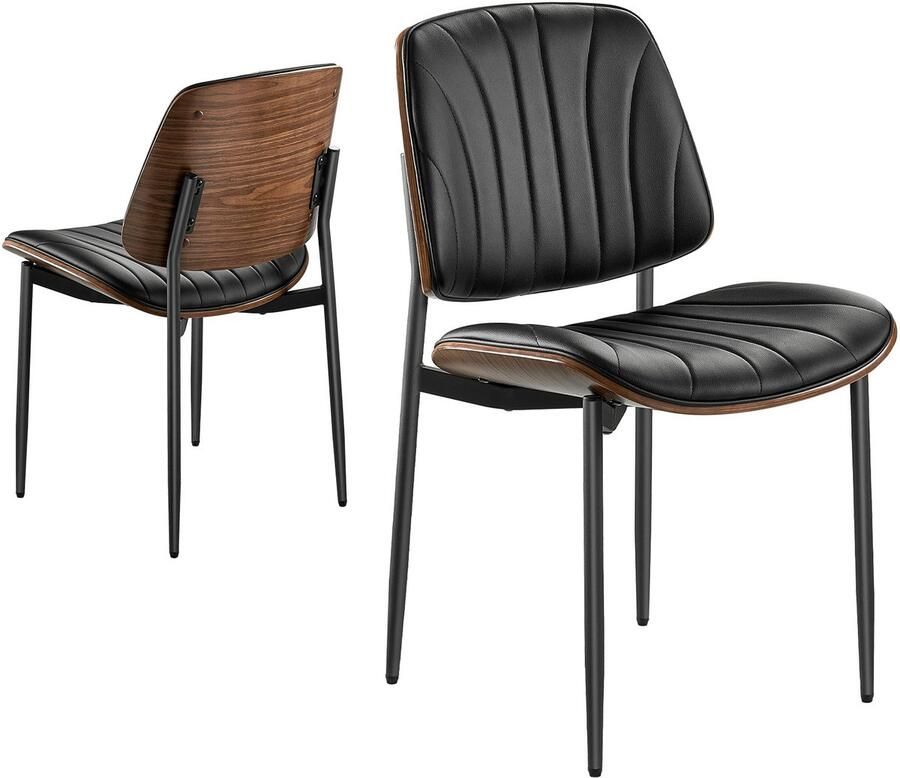 Retro Eetkamerstoel (Set Van 2) – Stijlvolle Gestoffeerde Stoel Van Kunstleer (Draagvermogen Tot 158 76 Kg) voor Eetruimtes Compacte Keukenstoel met Comfortabele Bekleding