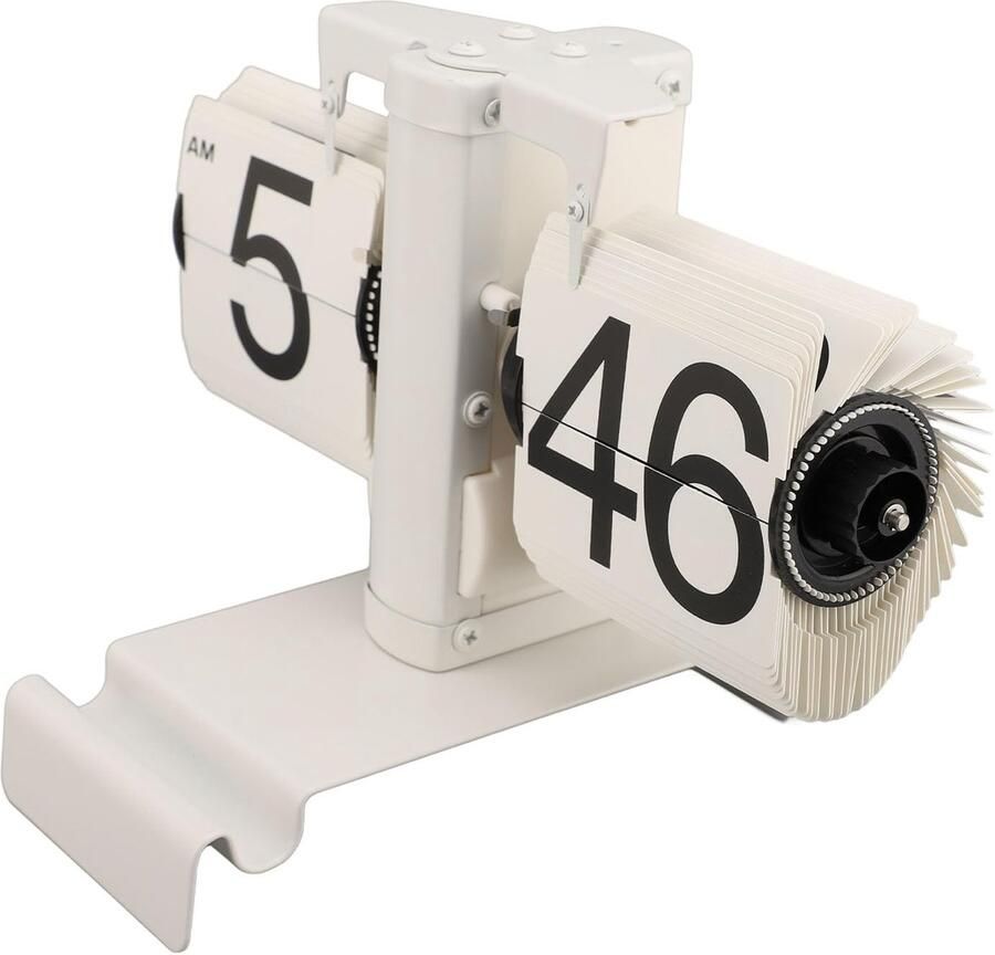 Retro Flip Clock Flip Clock Vintage Flip Desk Clock Battery Powered Desk Page Rotary Clock Multifunction Phone Holder Ornament for Office Living Room (Whole White
