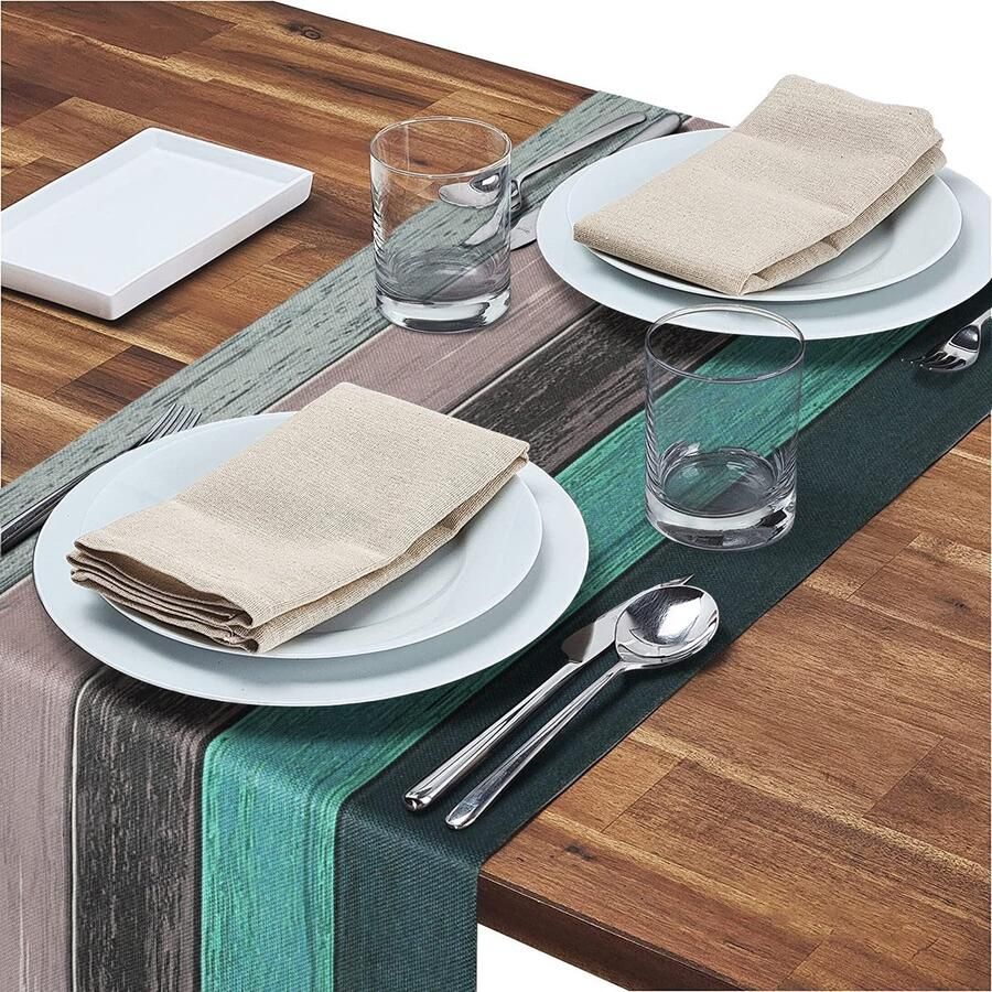 Retro houten tafelloper beschermend en stijlvol 1 stuk rood oranje bruin katoenlinnen 140 x 40 cm