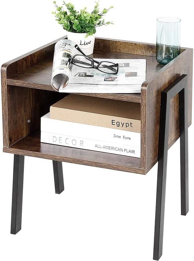 Retro industrieel nachtkastje Stapelbaar nachtkastje Met open vak 42 x 35 x 52 cm Retro zwart