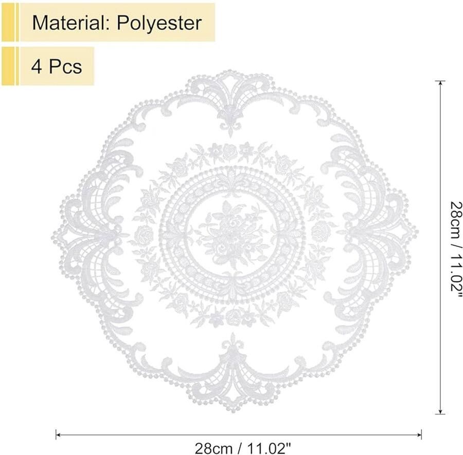 Retro kanten placemats set van 4 wit 28 x 28 cm