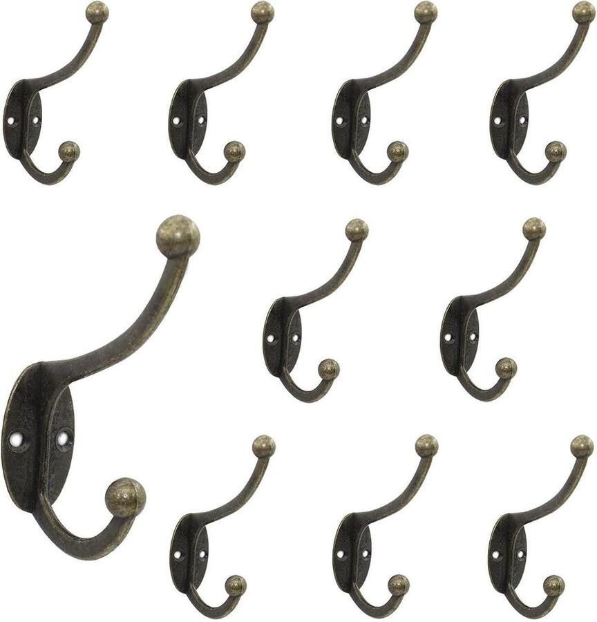 Retro Kapstokhaken 10 Stuks Handdoekhaken Haakjes Zinklegering Dubbele Haken Voor Slaapkamer Badkamer Keuken 9*2.3*6.6CM Brons