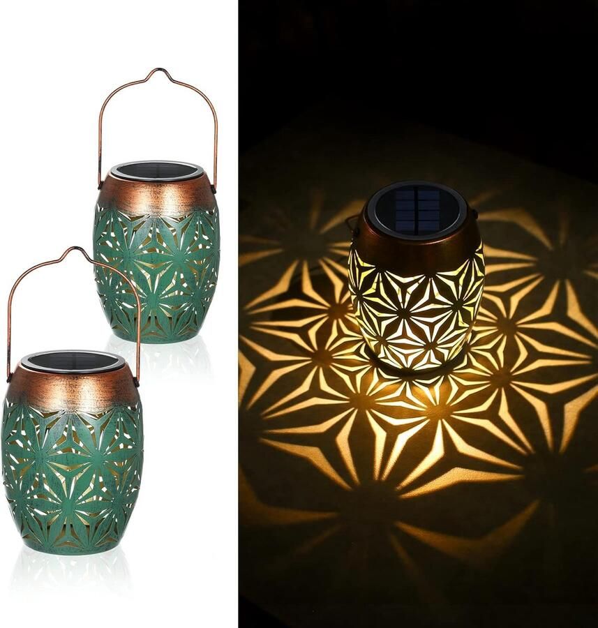 Retro LED Zonnelantaarn Oosterse Metalen Hanglampen Set van 2 Warmwit