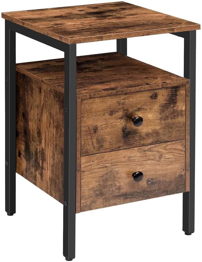 Retro nachtkastje industriële stijl 1 stuk bruin spaanplaat en metaal 40 x 40 x 61 cm