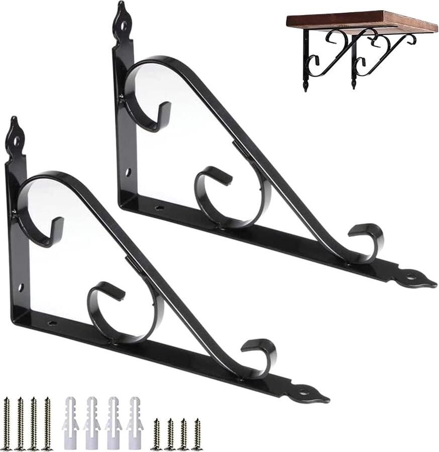 Retro Plankbeugels Duurzaam en Decoratief Set van 2 Zwart Gietijzer
