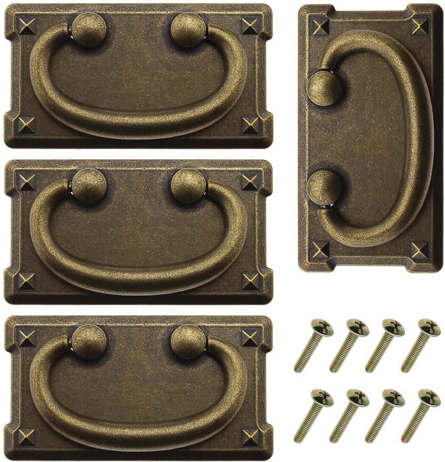 Retro Rechthoek Pull Handgrepen met Schroeven voor Meubels Kast Lade Kast Boekenkast Antiek Brons Zinklegering 4 Stks