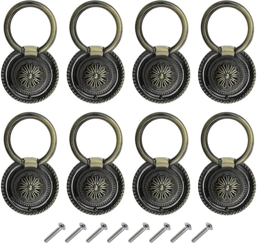 Retro Ronde Pull Ring Handvatten Knoppen Set van 8 46mm Voor Kast dressoir Lade Brons met Bijpassende Schroeven