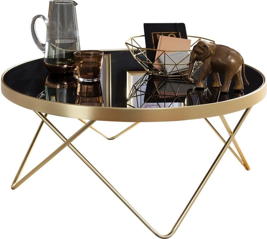 Rootz Living Rootz Retro Salontafel Filigraan tafelpoten Stijlvolle middentafel V-vormige poten Modern kleurenschema Gouden frame Blad van gehard glas 39 cm x 82 cm x 73 5 cm