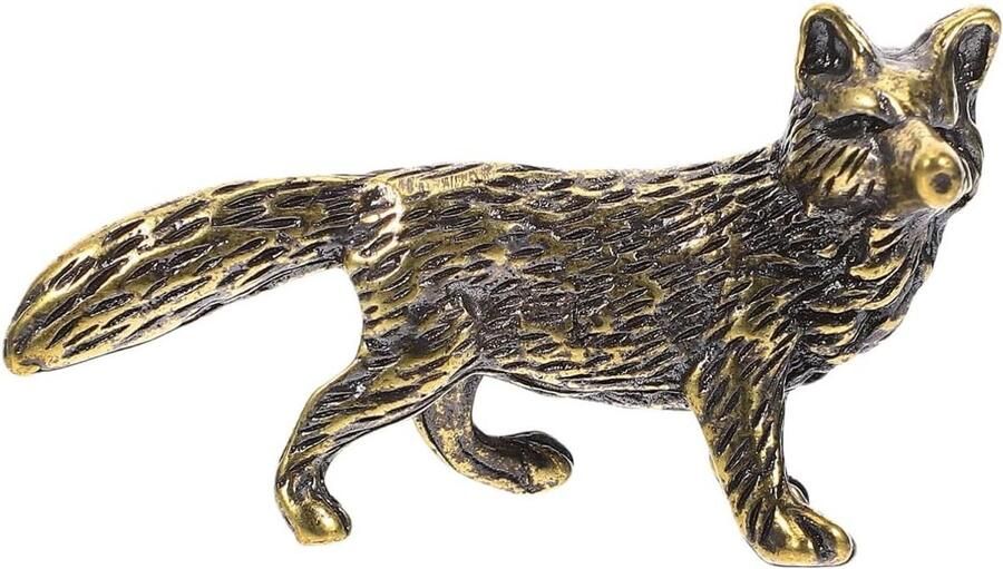 Retro Stijl Miniatuur Messing Vos Beeldje Decoratie Voor Bureau en Boekenkast Handgemaakt Met Fijne Afwerking Woondecoratie en Cadeau Creatief Ambachtelijk Werk Vintage Design Geschikt voor Thuis Uniek Dierenbeeldje