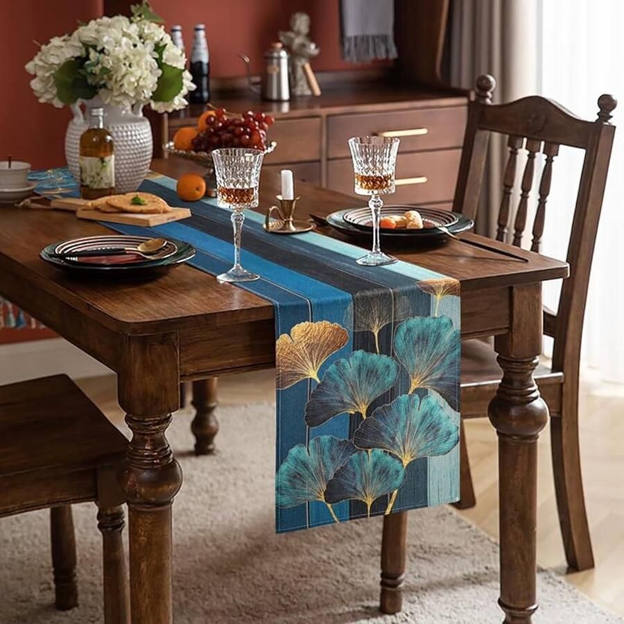 Retro Tafelloper Blauw 40 x 140 cm Wasbaar