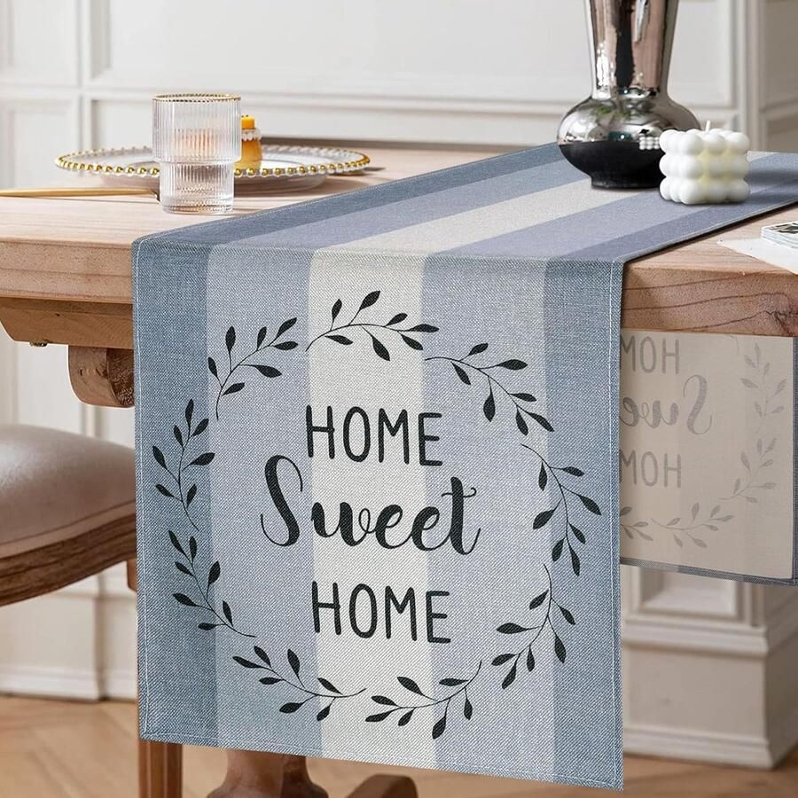 Retro tafelloper vintage stijl 1 stuk blauw katoen en linnen 40 x 140 cm