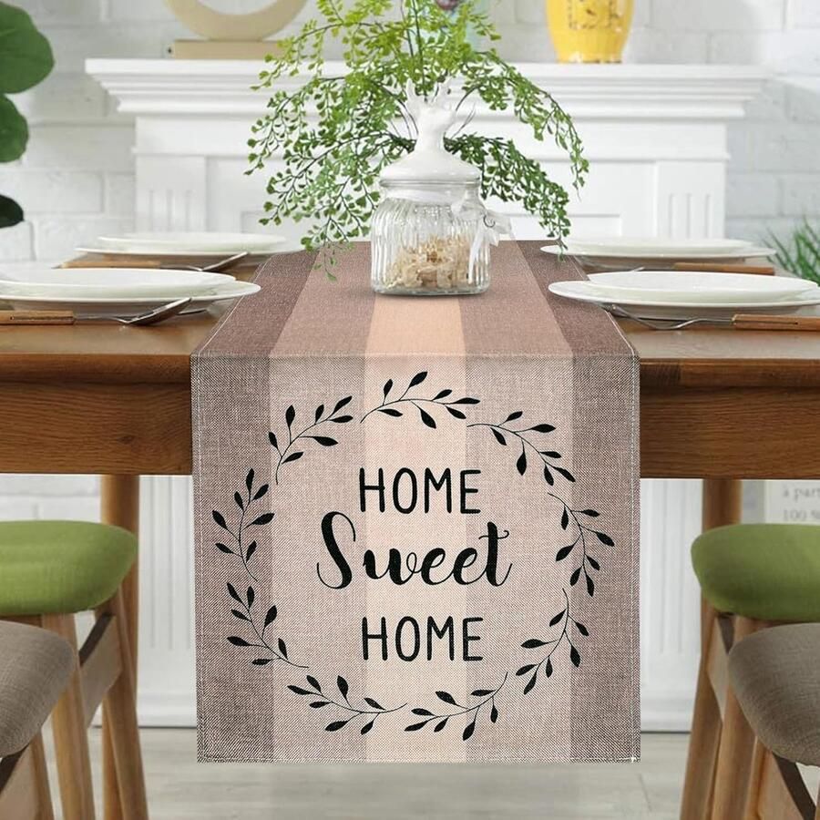 Retro tafelloper vintage stijl 1 stuk blauw katoen linnen 33 x 183 cm