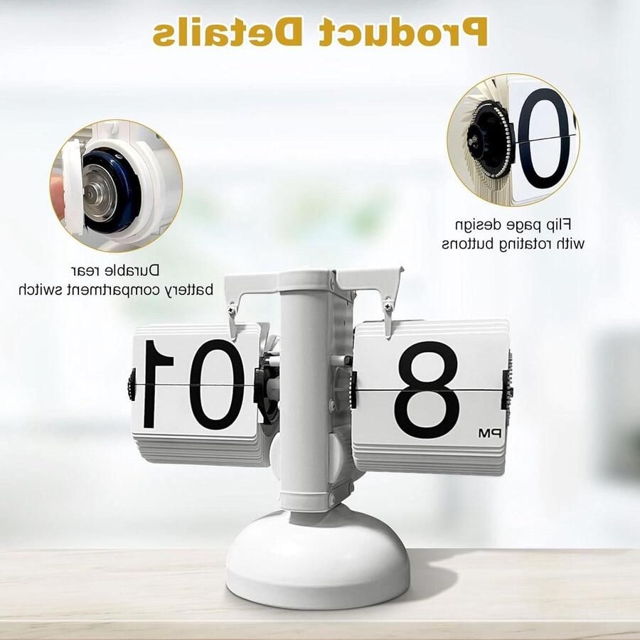 Retro Vintage Design Car Flip Desk Clock Digital Flip Down Clock Mute Precise Mechanical Tabletop Clock for Home Office School (One Foot All White)