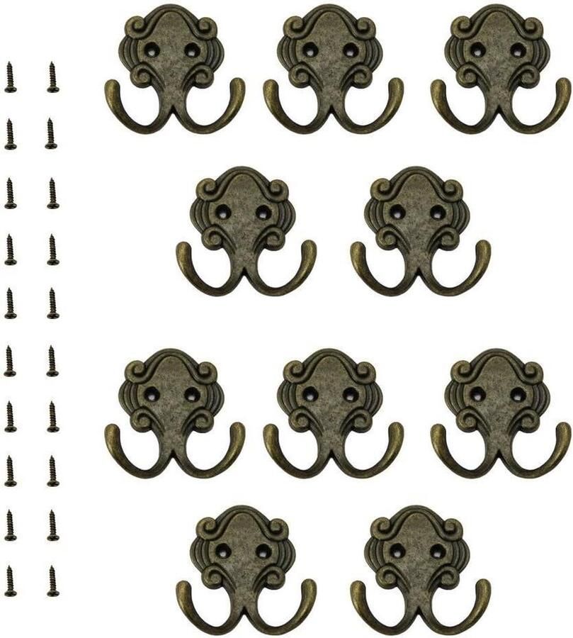 Retro wandhaken met schroeven mantelhaak garderobehaken van antieke zinklegering vintage haken voor kleding badkamer keuken slaapkamer 10 stuks