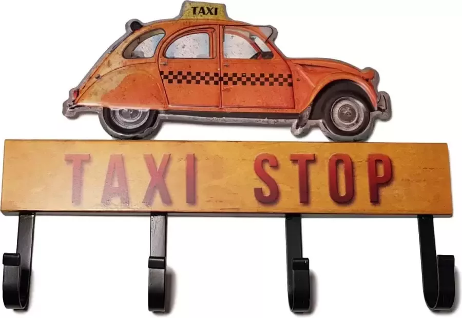 Retro Wandkapstok Taxi Stop design 4 haken 31 cm x 23 cm