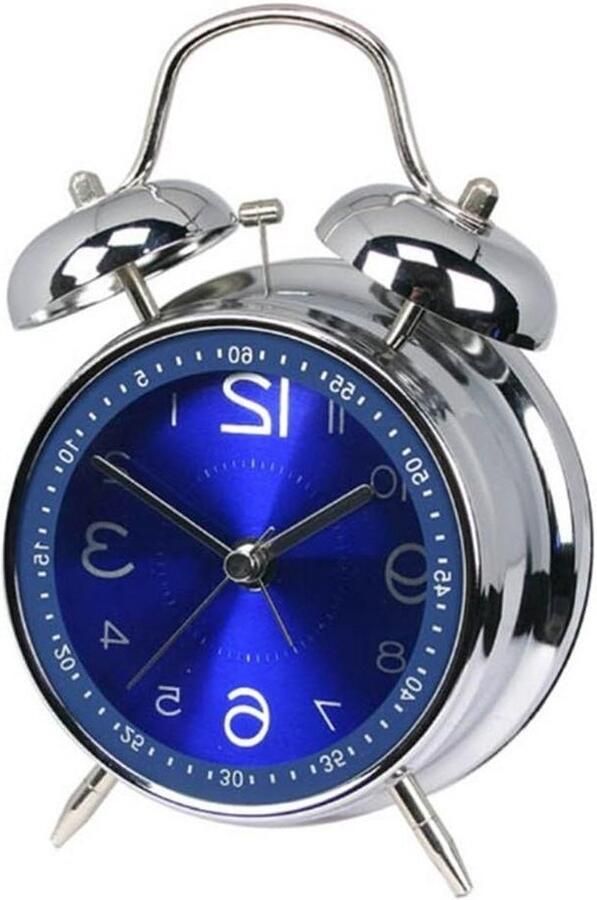 Retro Wekker 4 metalen verrekijker bel alarm klok nachtkastje eenvoudig instellen luide batterij operationeel reizen kwarts mechanische wekker voor kinderen blauw