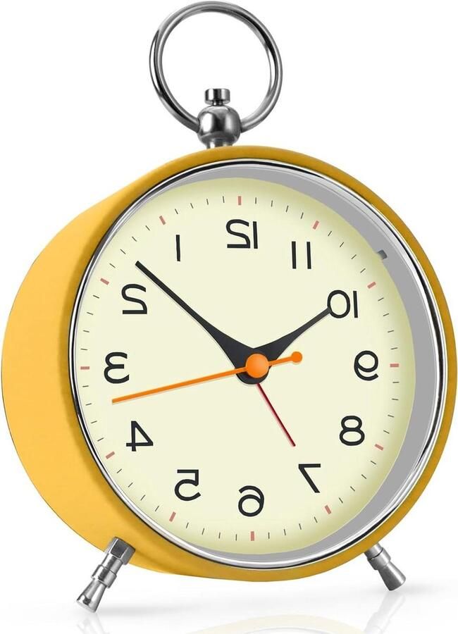 Retro Wekker Analoge Wekkers Met Nachtlampje Snooze 4.3 Inch Ronde Op Batterijen Voor Nachtkastjes Woonkamer Voor Kinderen Geel