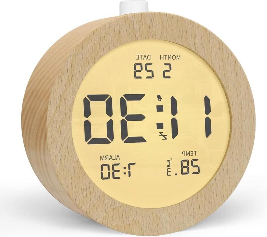 Retro Wekker Digitale Wekkerradio met Achtergrondverlichting Houten Wekker Temperatuurweergave Sluimerfunctie AAA Batterijen Slaapkamer Kantoor Bureau