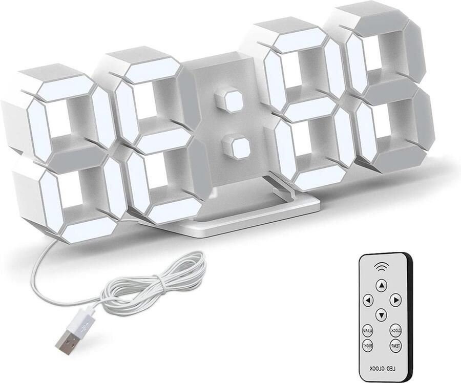 Retro Wekker Led Digitale Wekker Muurklok 3D Tafelklok Klein Geen Lawaai Snooze Helderheid Dimbare Tijd 12 24 Uur Datum Temperatuur Afstandsbediening Nacht licht Slaapkamer Woonkamer Bureau 97 inch