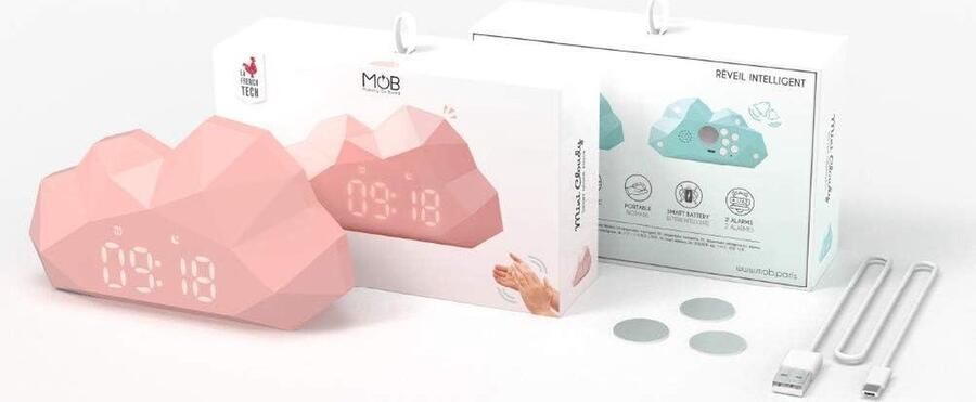 Mini Cloudy lichtgevende digitale wekker bureau & nachtkastje klok snooze-functie voor volwassenen en kinderen modern origineel design slaapkamerdecoratie klein formaat roze Mob digitale klok wekker
