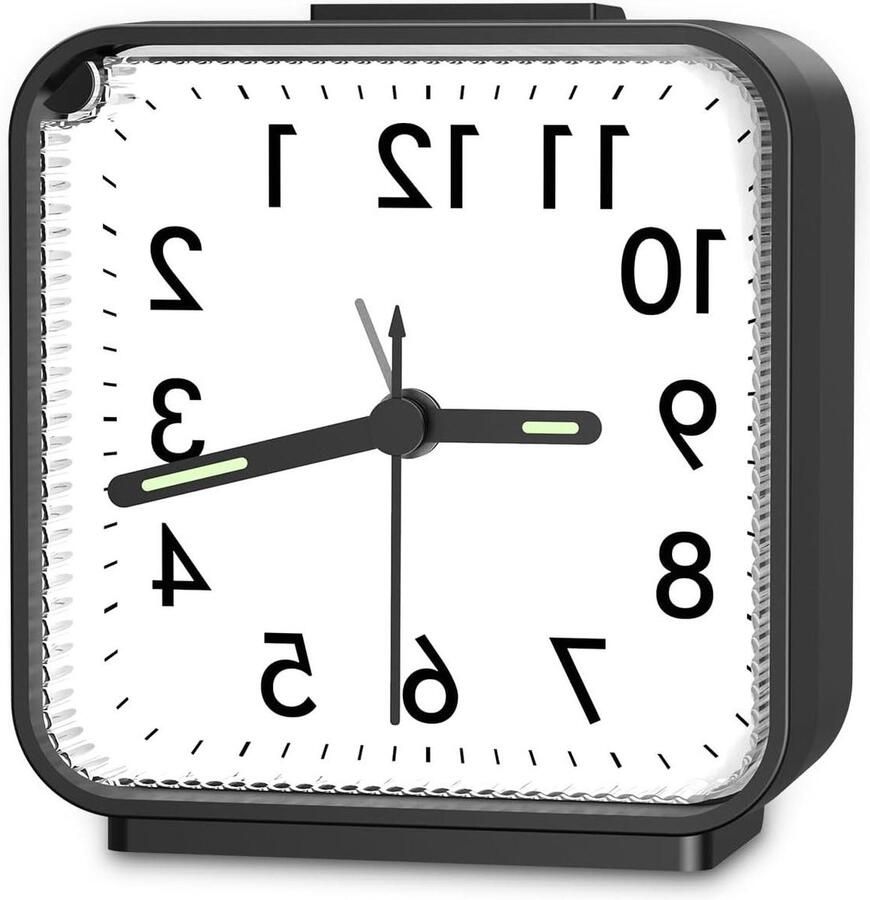Retro Wekker Stille Niet-Tikkende Tafelklok Met Lichtgevende Wijzer En Groot Display Batterij-Aangedreven Nachtkastje Sluimerfunctie Voor Zware Slapers Slaapkamer Zwart