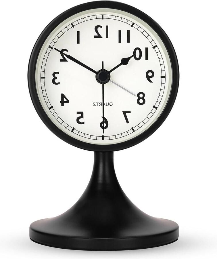 Retro Wekker Zwart Metaal Analoge Wekker Verwijderbare Stand Silent Bureau Plank Quartz Klok Nachtkastje Slaapkamer Kantoor