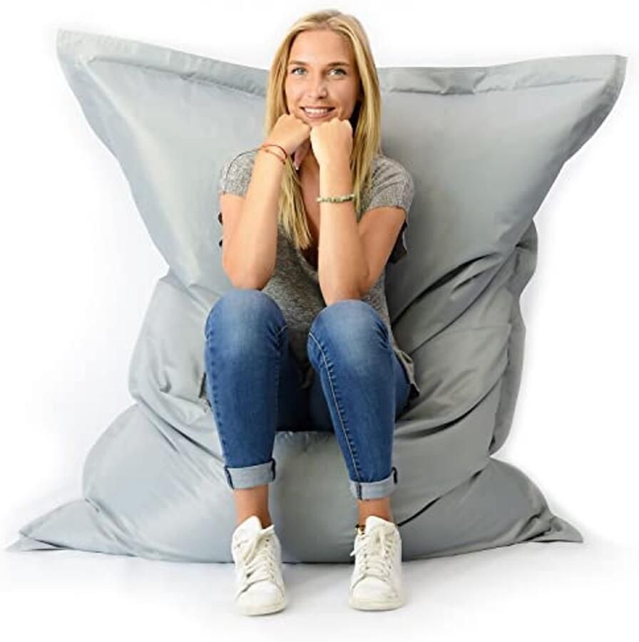 Reusachtige XL Poef voor Binnen en Buiten met Afneembare Hoes Comfortabele Zitzak in Grijs