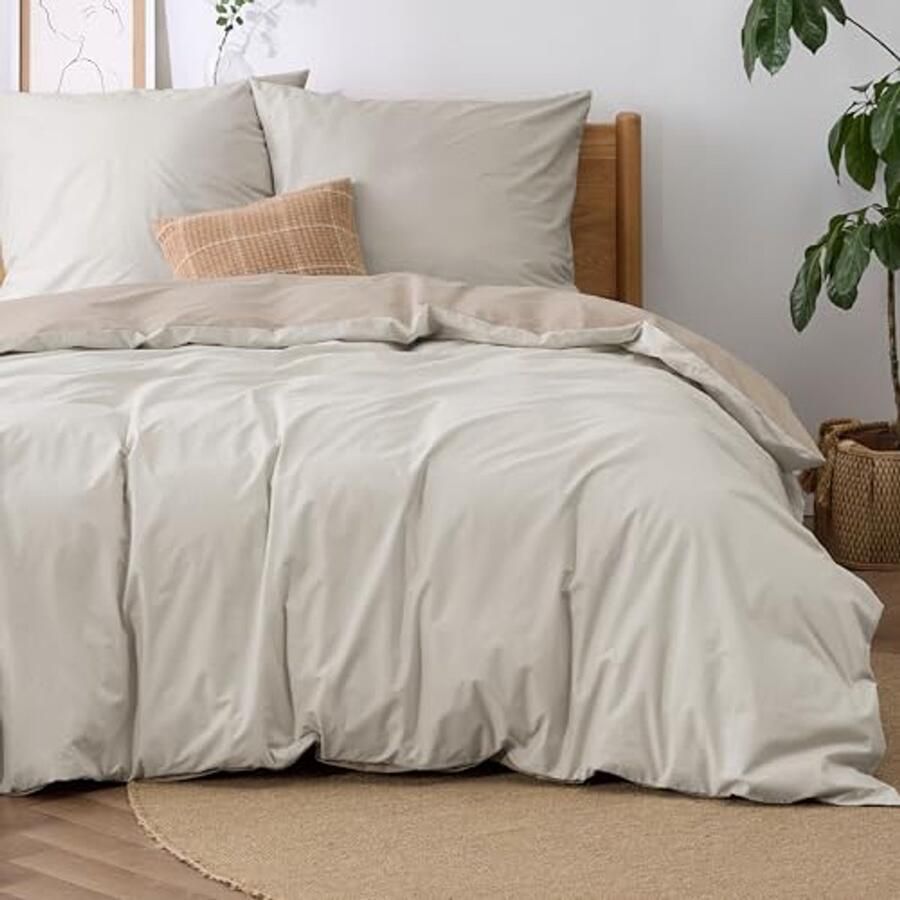 Reversible Bed Linen Set 240 x 220 cm with Pillowcases Two-Tone Cotton Duvet Cover