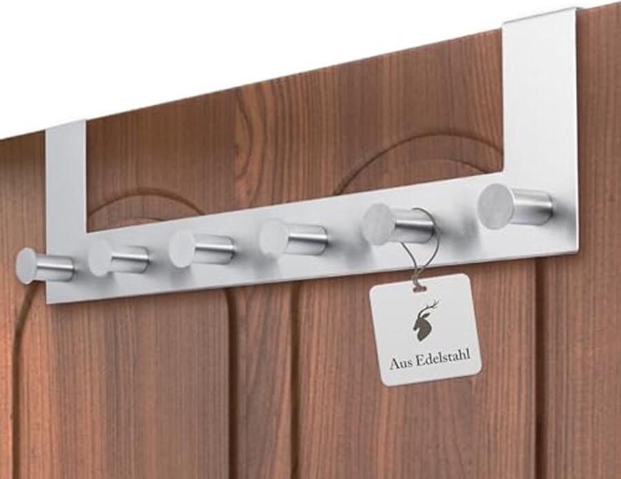 ReWu deurkapstok roestvrij staal 6 haken voor het ophangen van kledinghaak deurhark kapstok badkamer keuken woonkamer en hal 39 x 11 x 8 cm