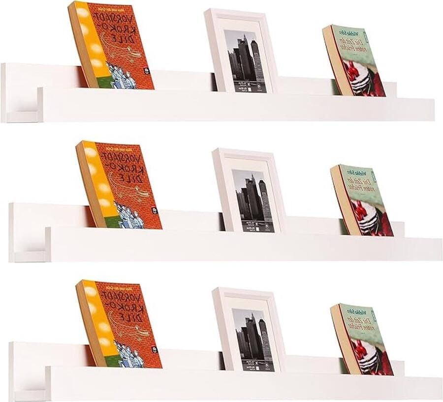RG9297ws-3 Fotolijsten 100 cm lang hangrek wandrek fotoplank tijdschrift fotohouder kinderboekenkast wit