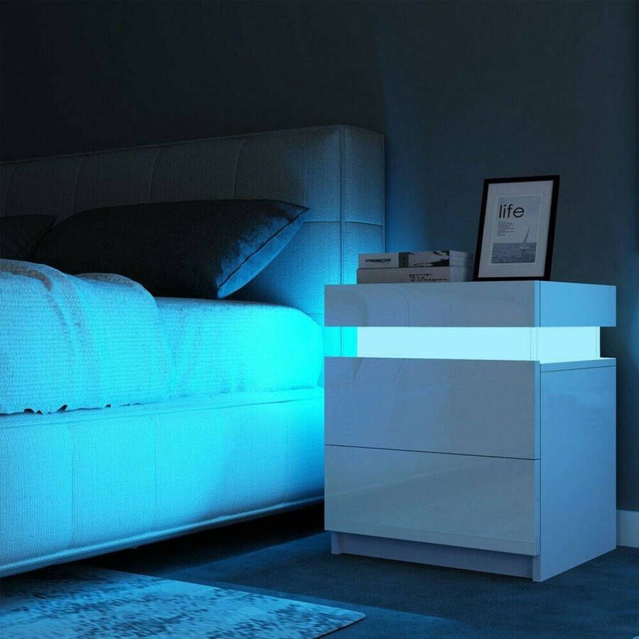 RGB LED-nachtkastje Met 2 Glanzende Lades Moderne Nachtkastjes Slaapkamer Dressoir