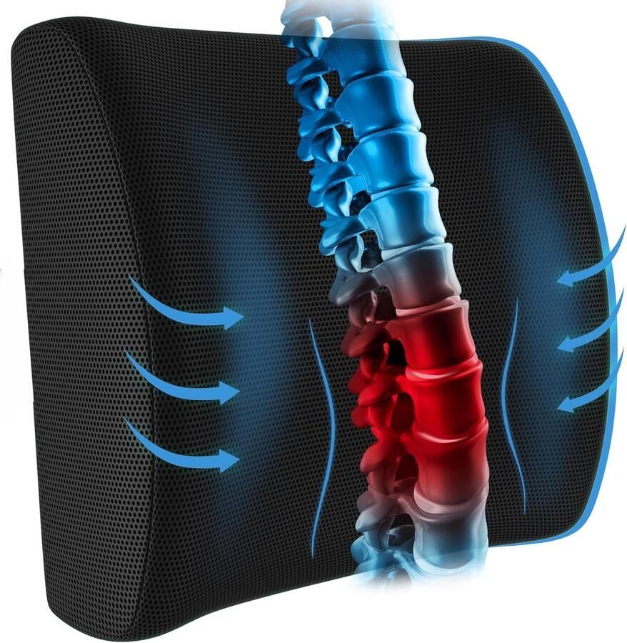 Kussens Rgonomisch Rugkussen Onderrug Memory Foam Rugsteun Lendensteun Vermoeidheid verlichten Voor Auto Bureaustoel Bank en Bed Autokussen Thuiswerken Zwart Rugklachten & Zitcomfort 33x32x10cm