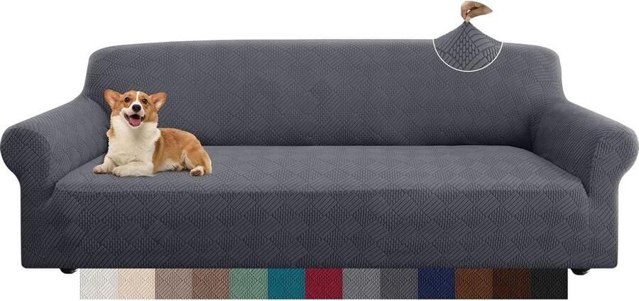 Rhombus Jacquard oversize bankovertrek Stijlvolle 4-zits bankbeschermer Extra grote meubelbeschermer Hoge stretch anti-slip Grijs voor woonkamer kinderen en huisdieren