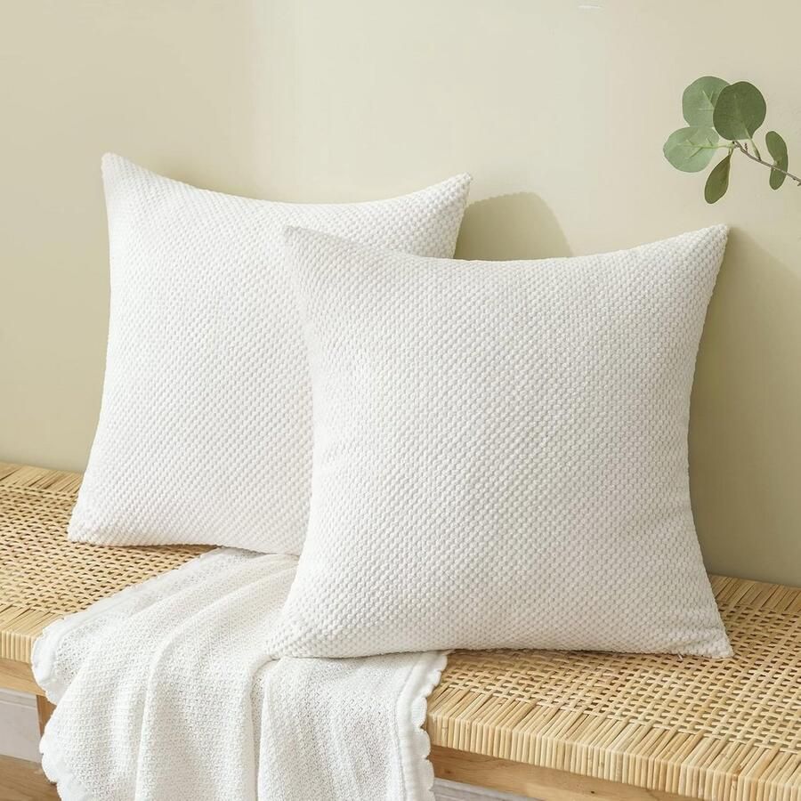 Ribfluwelen Decoratieve Kussenhoezen 60 x 60 cm 2-delige Set voor Bank of Woonkamer Wit