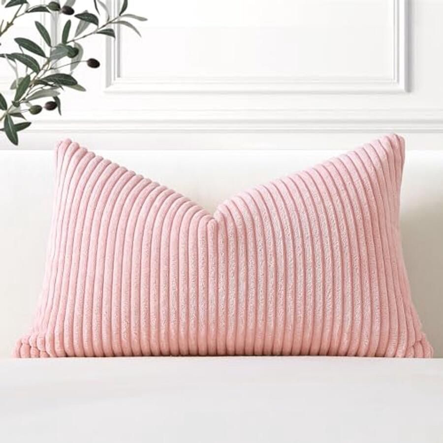 Ribfluwelen kussensloop 40 x 60 cm Roze decoratief sierkussen voor bank en slaapkamer