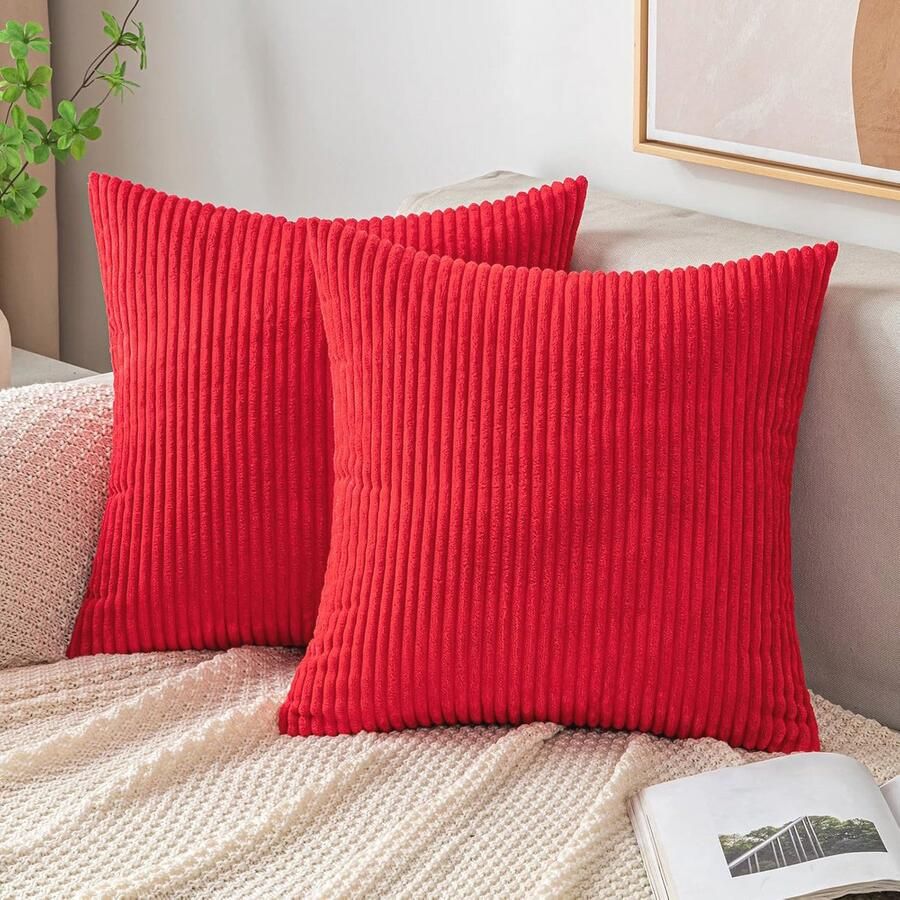 Ribfluwelen Kussensloop voor Decoratie – Elegant en Zacht voor Bank en Slaapkamer – 40 x 40 cm – Rood